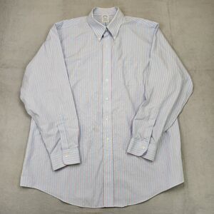 Brooks Brothers Regent‎ Dress Shirt Men's 17.5-35 Blue Striped Non-Iron Supima